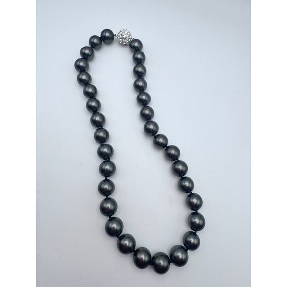 Simulated Tahitian Pearl Necklace and Bracelet Pave Crystal Screw Closure Bead - Picture 5 of 6